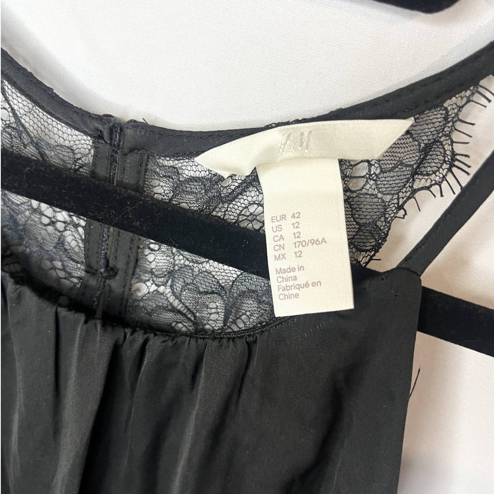 H&M Black Sleeveless Dress with Lace Buttoned Back and Elastic Waist, Size 12 - Picture 5 of 6